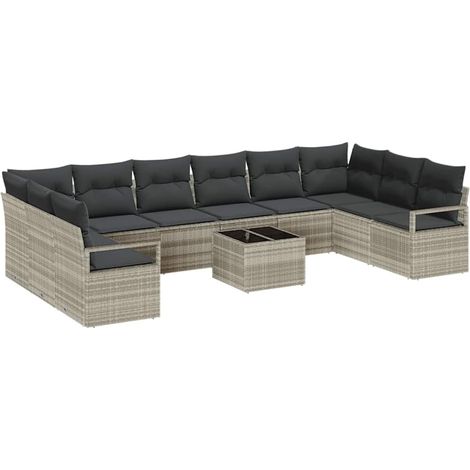 Maison Exclusive - Set di divani con cuscino 11 pcs Grigio chiaro polyrattan