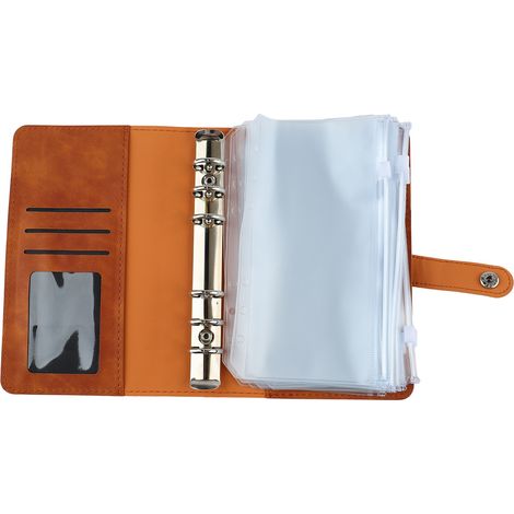 Portefeuille A6 Budget avec multiples pochettes, anneaux en acier inoxydable, couverture en cuir PU, idéal pour bureau, école et entreprise, marron (1/5)