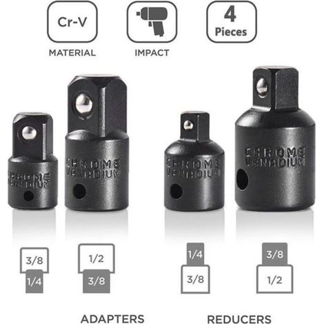 Adaptateur À Cliquet - 1/2" À 3/8" - 3/8" À 1/4" - 3/8" × 1/2" - 1/4" À 3/8" - Lot De 4 Pièces (1/4)