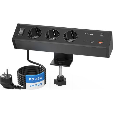 Multiprise de Bureau USB-C PD 65 W GaN, 3 Prises, boîtier Aluminium (1/5)