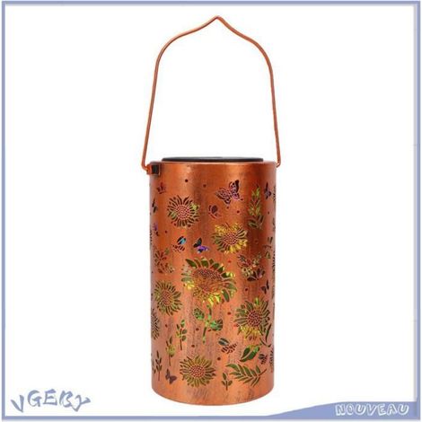 Lanterne Solaire Tournesol - Corps En Fer Avec Découpes Florales - Étanche Ip65 - Pour Jardin Patio Balcon - 1 Pièce (1/5)