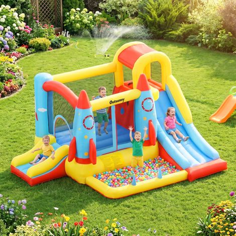 Castillo Hinchable para Niños +3 Años con 2 Toboganes Piscina y Zona de Salto 330x265x185 cm Multicolor (1/5)
