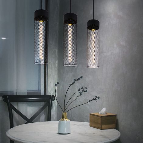 Suspension Lampe de salle à manger à 3 ampoules Noir Métal H 120 cm (1/4)