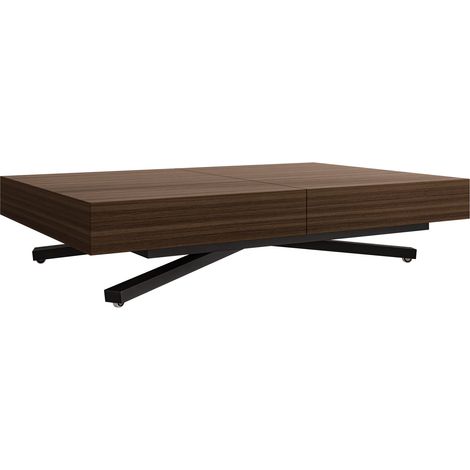 Mesa de centro convertible Oswego 176, Nogal, 27x80x120cm, Diámetro: 0, Aglomerado laminado, Angular