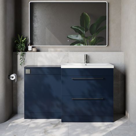 Napoli 390 Cento Deep Blue 1400mm 2 Drawer Vanity Unit Toilet Suite with Glide Basin - 1400mm - Gunmetal Grey 480mm HandleWithout Kingston Toilet Pan