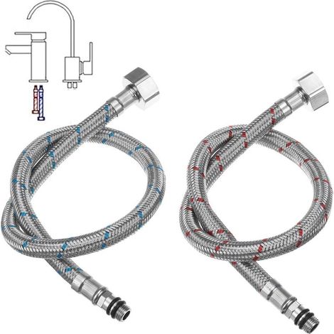 Tuyaux De Raccordement Flexibles Robinets, 2 Pièces Raccordement De Flexible Robinet G3/8 X M10, Tressé Acier Inoxydable, 60cm(Rouge Et Bleu) (1/5)
