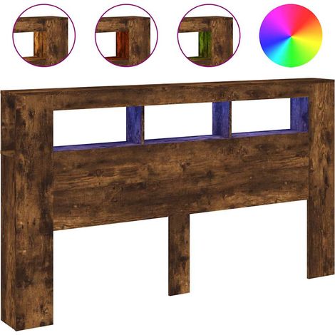 Maison Exclusive - Cabecero LED madera ingeniería roble ahumado 1