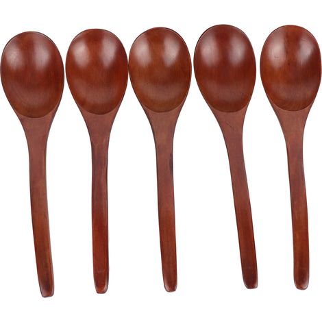 5Pcs Wooden Soup Spoon with Curved Handle Multi Purpose Rice Scoop for Home Kitchen(Paint Color ) (1/5)