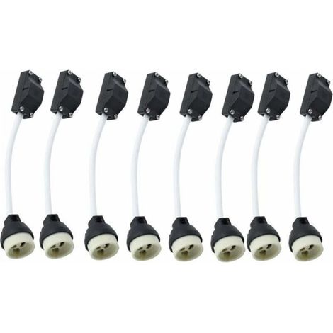 8 douilles céramique GU10 avec connecteur câble 2A 250V support lampe adaptateur base douille câble isolé (1/4)