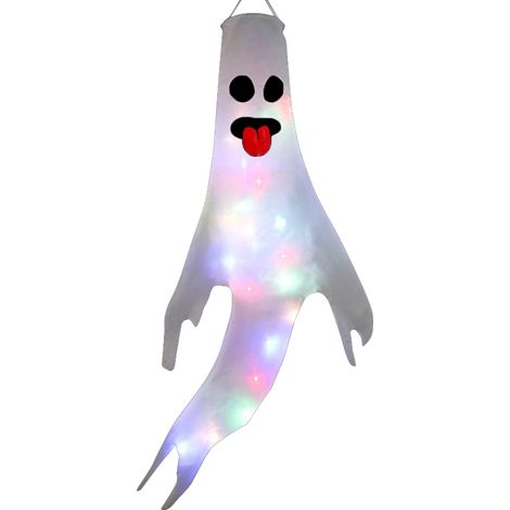 Girouette fantôme d'Halloween avec lumière LED, décoration suspendue lumineuse pour fête et jardin, décoration extérieure effrayante. (1/5)
