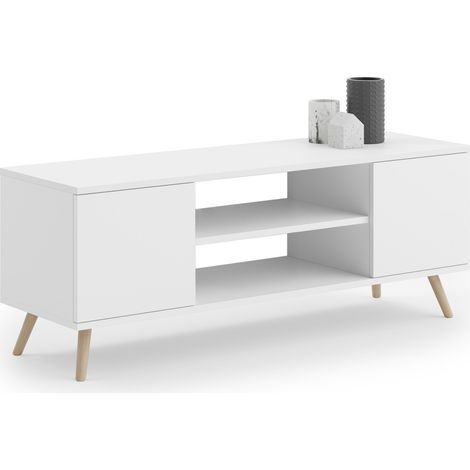 Mobile Porta TV Focus Bianco con Piedini in Legno di Faggio (1/5)