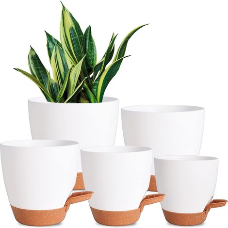 Maceta Automática - Reservorio Integrado 14 Días - Drenaje Optimizado - Para Cactus Hierbas Y Violetas - Set De 5 (1/5)