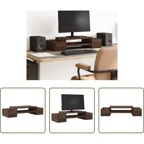 vidaXL Étagère bureau - Support de moniteur et rangement chêne marron bois d'ingénierie (1/5)