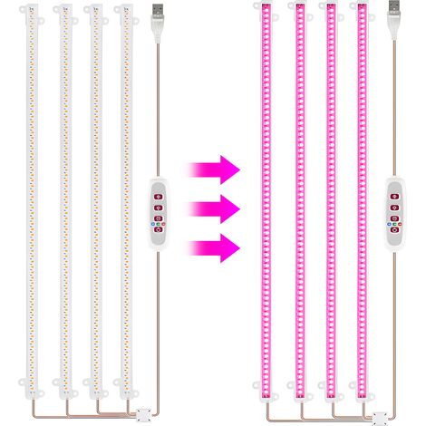 Tiras LED para cultivo de plantas, 8W, 168 LED, 826 lm, temporizador de 8h/12h/16h, 5 niveles de intensidad, invernaderos hidropónicos para suculentas, 4 tiras (1/5)