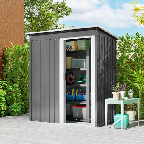 Équipement - Caseta de Jardín Extérieur 1,16 m² 163x89x182 cm Cobertizo Metálica con Puerta Corredera y Techo Inclinado Gris