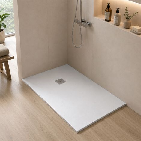 Piatto doccia 90x110 in resina riducibile bianco effetto pietra - Karen (1/5)