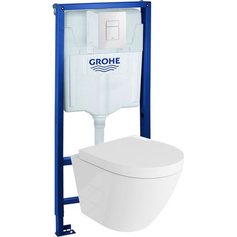 GROHE Bâti-support Solido + Lavita WC Sogo suspendu blanc sans bord + panneau de commande Delta 25 blanc  Kit complet WC