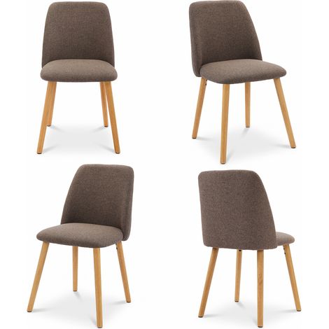 Goeurvant Sillas de Comedor Modernas Minimalistas con Tapizado Transpirable y Patas de Madera Maciza - Juego de 4 - Marrón moka