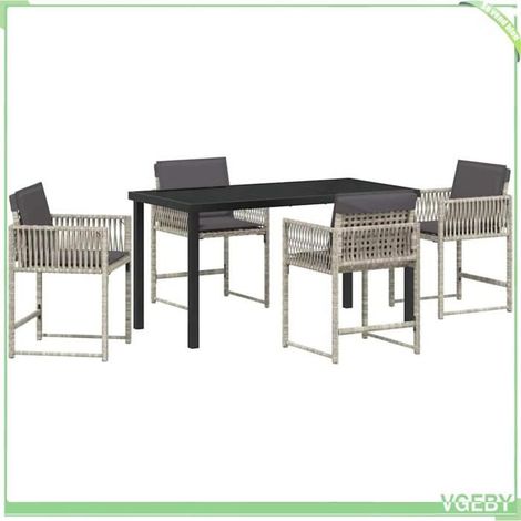 Ensemble de salle à manger pour jardin - FAFEICY - 3380762 - Gris clair - Poly rattan & acier - Table verre 140x80 - 5 pcs (1/5)