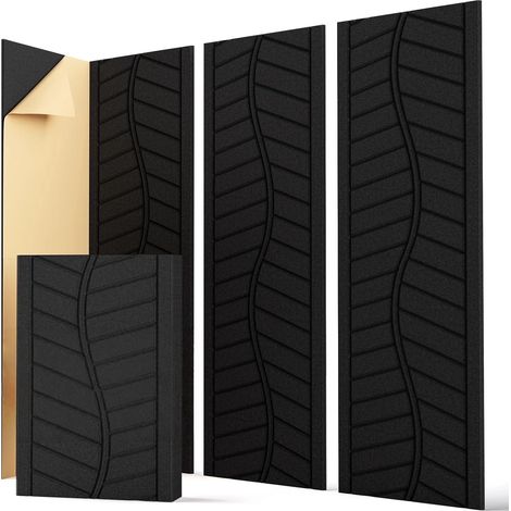 Lot de 12 Panneaux Acoustiques Muraux Noir – Absorption Sonore, Auto-Adhésifs, Texture Feuillage, Décoration Murale et Plafond pour Studio, Salle de Jeu et Porte, 30x40 cm (1/5)