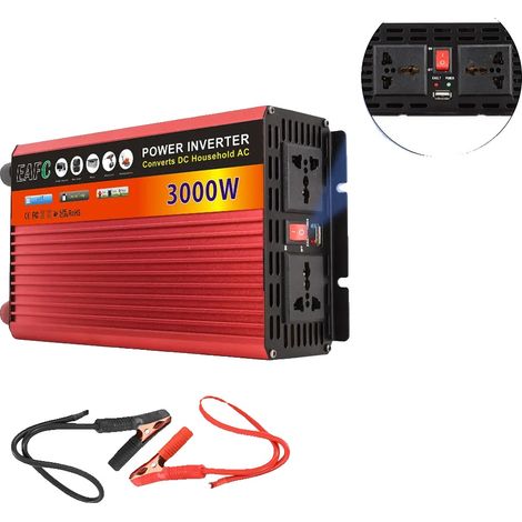 Inversor para coche, potencia máxima de 3000 W, múltiples puertos de salida, rojo. (1/2)