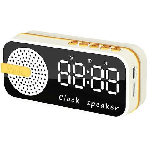 Mini-réveil numérique miroir avec minuteur, rechargeable et sans fil, avec haut-parleur et caisson de basses, et horloge LED de bureau. (1/5)