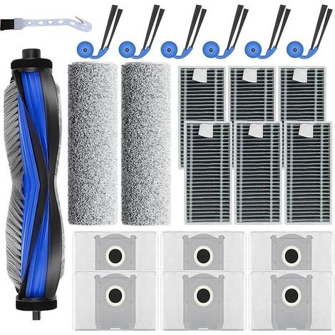 22 Pièces Kit accessoires pour Ecovacs Deebot X9 Pro Omni,1 Brosse Principale,2 Rouleaux de Nettoyage,6 Sacs à Poussière,6 Filtres et 6 Brosses Latérales (1/5)