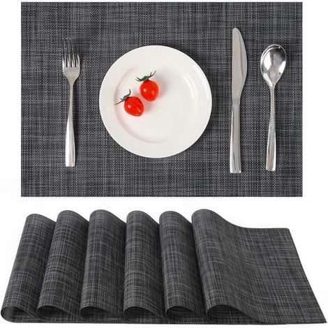6 piezas, Mantel individual, Mantel individual de PVC, Manteles individuales lavables, Manteles individuales antideslizantes, 4530 cm, negro (1/5)
