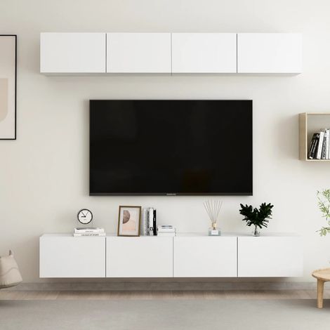 vidaXL Mobili Porta TV 4 pz Bianchi 100x30x30 cm in Legno (1/5)