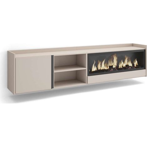Mueble TV Torremolinos-01 de 212x50x35 cm con chimenea eléctrica XXL, suspendido, color beige (1/4)