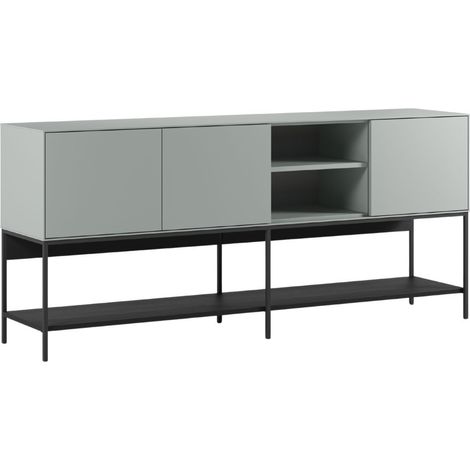 Buffet 3 portes 1 niches en mélaminé vert sauge et piètement avec étagère en métal laqué noir - MIRINA (1/5)