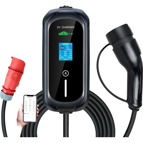 Chargeur EV Portable, 22KW Type 2, Contrôle par Application WiFi, noir, TYPE2 (1/2)