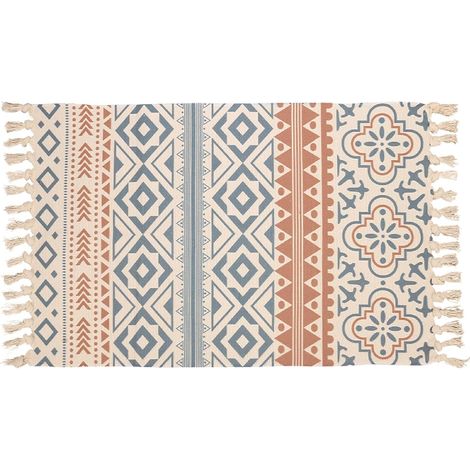 Tapis Intérieur & Extérieur, Tapis de Coton Bohémien avec Frange, Petit Tapis Tissé A la Main pour Salon Chambre, Home Tapis Design Moderne, 60x90 cm