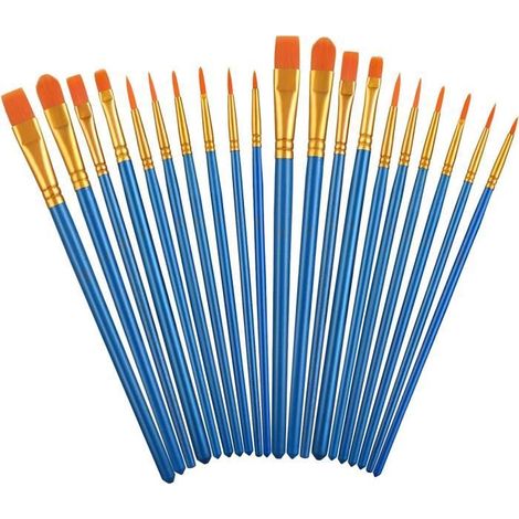 Ensemble de 20 pinceaux de peinture acrylique - 10 tailles différentes - Bleu (1/4)