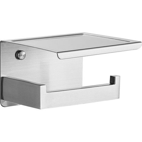 Porte Rouleau Papier Toilette Auto-adhésif avec Tablette, Support Papier Toilette Mural pour Salle de Bain, Acier Inoxydable, Derouleur Papier Toilette WC sans Percage - Argent Acier Brossé (1/5)