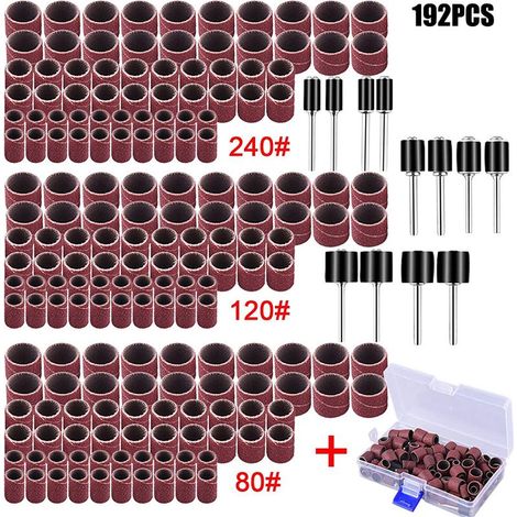 192Pièces Tambour de Poncage Ensemble avecComprend 180 bandes abrasives et 12 tambours de ponçage. (1/5)