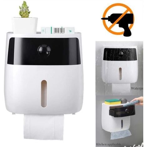 1 distributeur papier toilette, étanche, noir-blanc, plastique ABS/PS, 205x130x210 mm, salle de bain