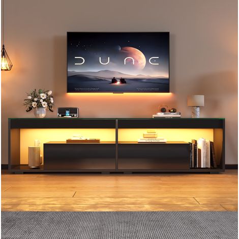 Mobile TV 180x40x46 cm in pannelli di legno nero con contenitore per soggiorno FLORAGRACE (1/5)