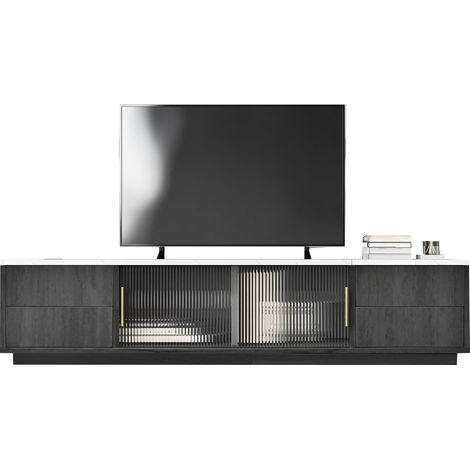 ELVMI Mobile TV con 4 Cassetti, 2 Ante in Vetro e Fori Passacavi, per Soggiorno, in MDF, 160 x 40 x 38.5 cm, Grigio (1/5)