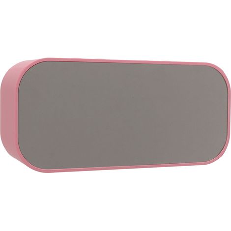 Cadeau de bureau : Enceinte Bluetooth sans fil, double haut-parleur, lecteur de cartes, miroir, réveil numérique électronique double, rose (1/5)