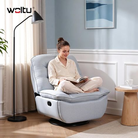 WOLTU Poltrona Sedia Relax Reclinabile Manuale Girevole, Divano Comodo per Studio Salotto, con Poggiapiedi Pieghevole e Scomparto Laterale, Ottima per Rilassarti, Blu Chiaro (1/5)