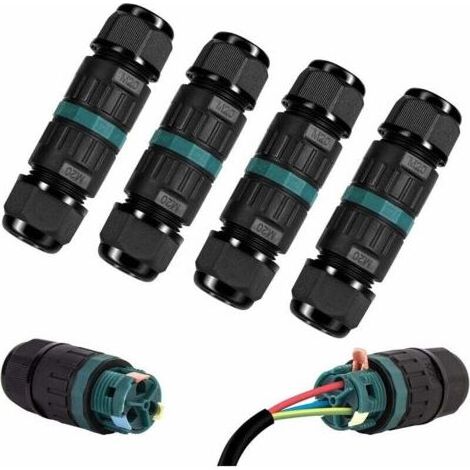 Boite de Derivation IP68 Etanche - Lot de 4 Connecteur Électrique Éxterieur 2 Voies, Boîte de Jonction Câblage Externe Domino Etanche pour Ø9-12 mm Câbles de Terre (1/4)