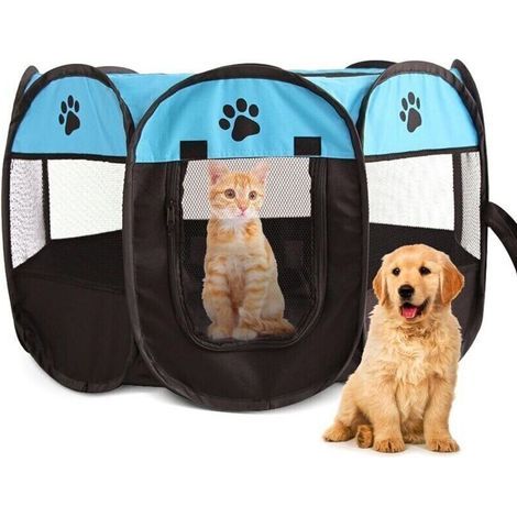 Parc Pliable pour Animaux de Compagnie 74 x 74 x 43cm, EUBSWA Parc Idéal pour Chiens, Chats, Intérieur et Extérieur (Bleue) (1/4)