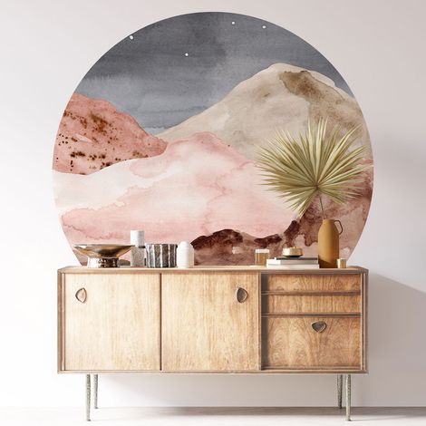 Sticker mural rond / cercle - Paysage Boho - Diamètre 30 cm - Adhésif MAT (1/3)