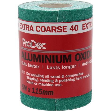 ProDec 5m Roll 40 Grit Extra Coarse Grade Green Aluminium Oxide Abrasive Sanding Paper for Sanding Wood, Paint, Plaster, Filler, Metal and More, 115mm Wide Sandpaper Compatible with Machine Sanders (1/5)