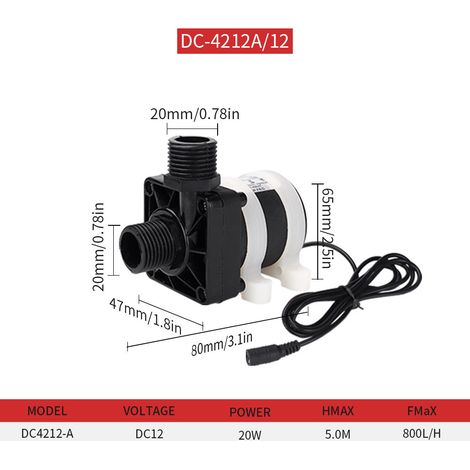 Pompe submersible CC sans balais 12 V CC 20 W 800 l/h. Économique et silencieuse, elle convient aux aquariums et aux jardins. (1/4)
