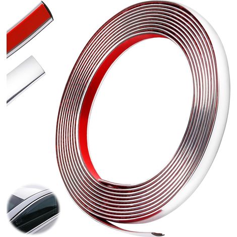 15mmx5m Bande Voiture Chrome Bande Garniture Voiture Baguette Adhesive Porte Jonc Chromé Moulure Murale Moulure AdhéSive Plafond Autocollante Baguette Finition Baguette Chrome Argent (1/5)