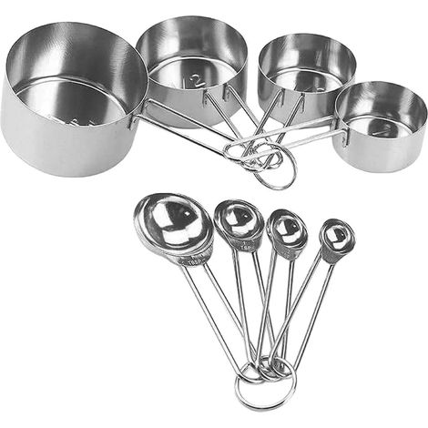 Ensemble de tasse et cuillère à mesurer en acier inoxydable avec poignées ergonomiques, compatible lave-vaisselle, idéal pour la cuisine et la pâtisserie. (1/5)