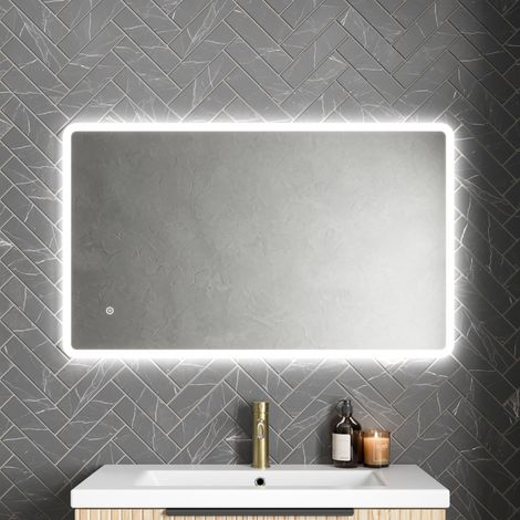 Rectangle LED Bathroom Mirror Large Backlit Touch Demister Pad Mains 600x1000mm (1/5)