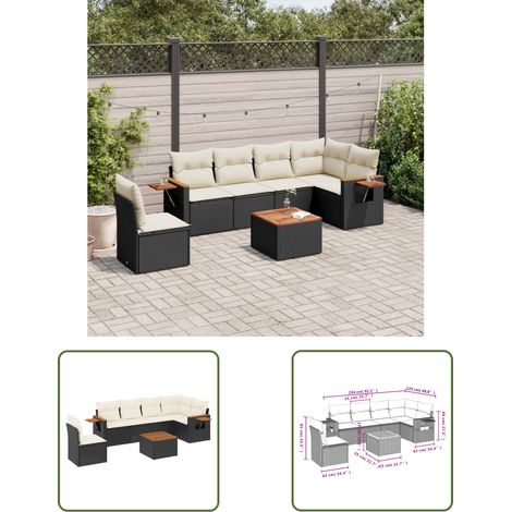 The Living Store 7-tlg. Garten-Sofagarnitur mit Kissen Schwarz Poly Rattan - Gartenmöbel - Outdoor Möbel - Rattan Sofa - Lounge Set - Esszimmergarnitur (1/3)